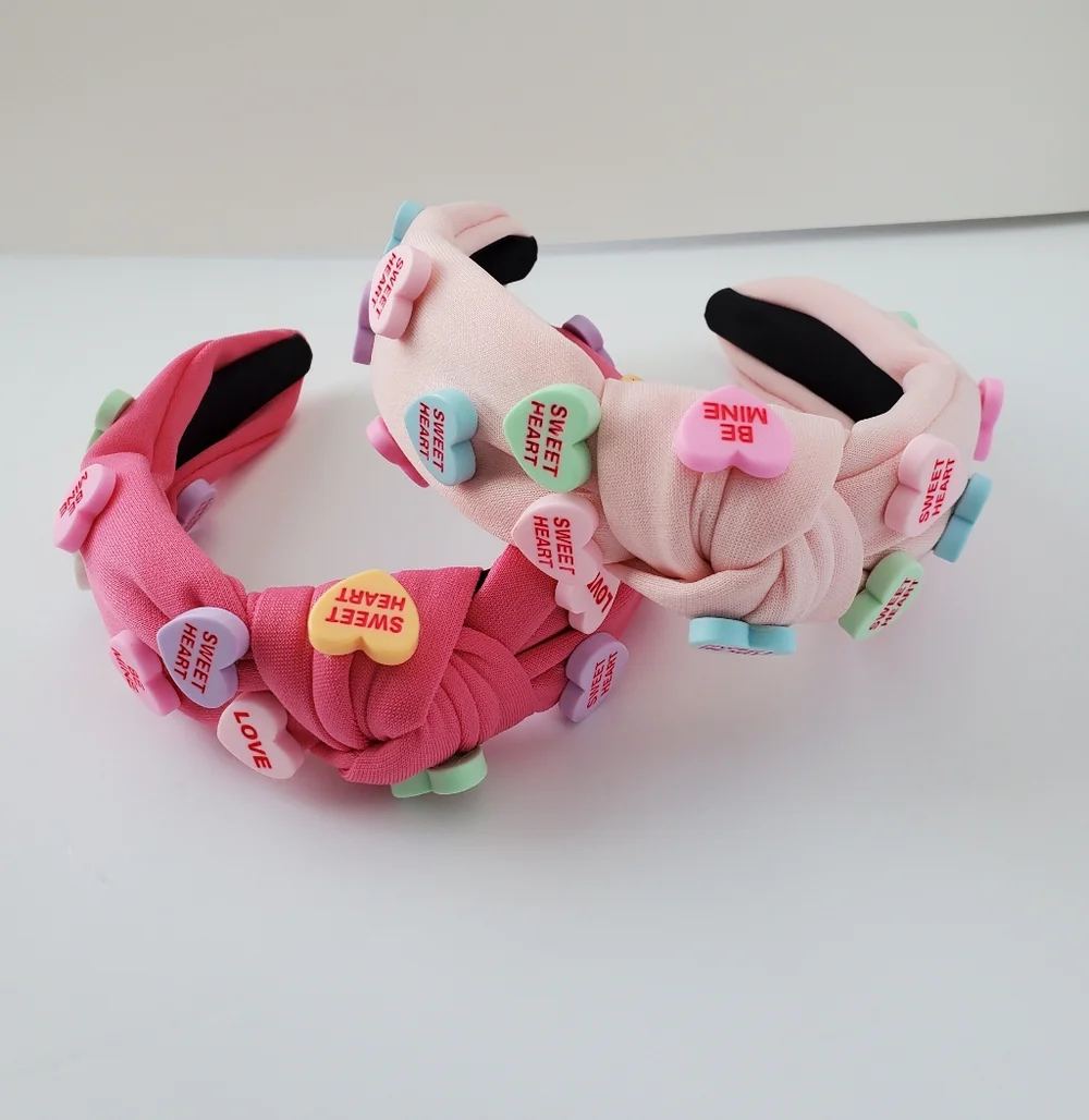 Valentine's Day Conversation Hearts Knotted Headband, Light Pink One Size New